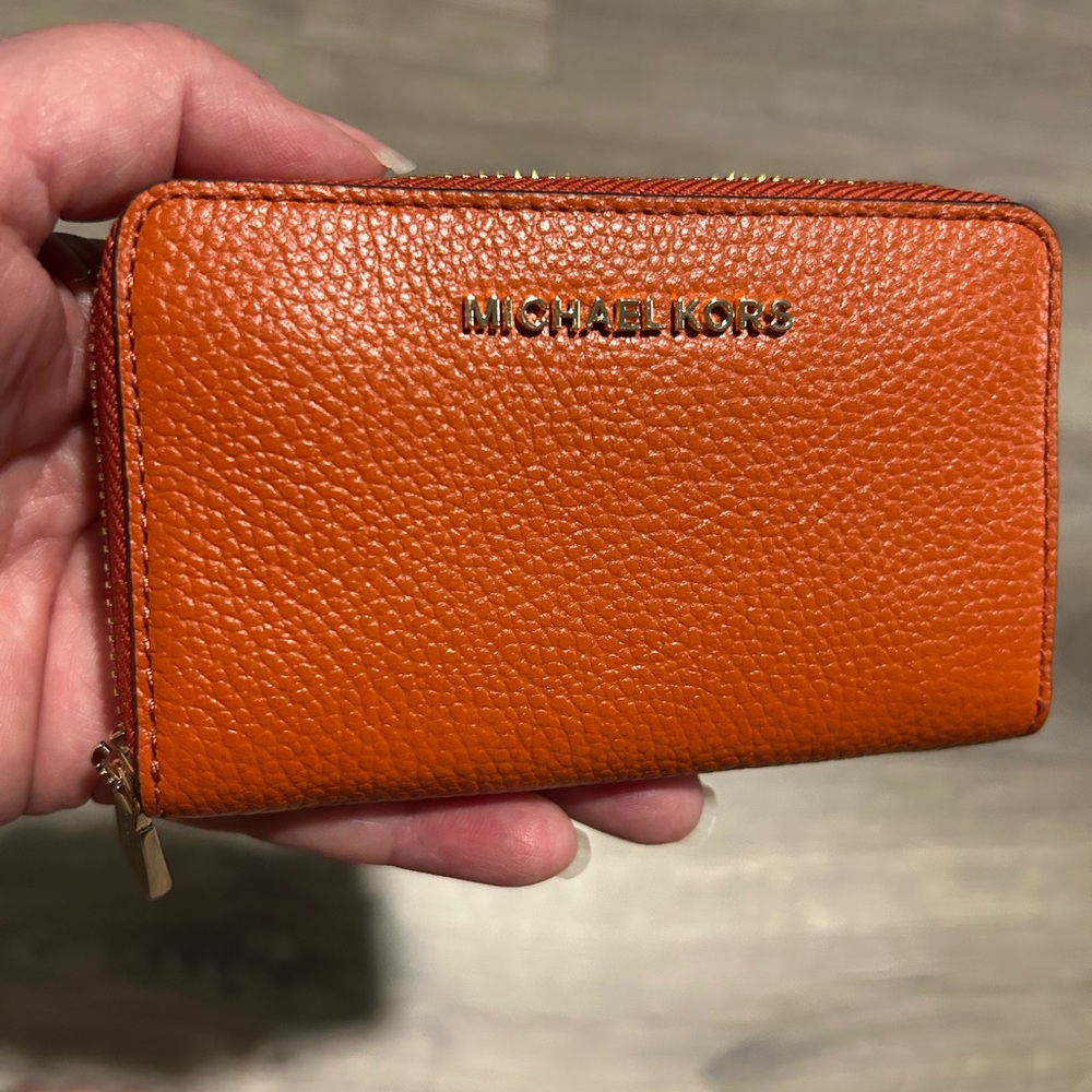 Jet Set Small Zip Around Leather Card Case / Wallet Orange - Picture 4 of 9
